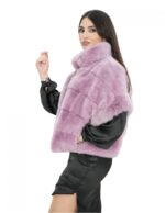 Kurze Jacke in Fliederfarbe 44 mit kurzen Ärmeln mit Paspelkragen Nerzfell – Bild 3