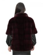 Burgundy 42 mink fur sleeveless collar short sleeve - Image 6