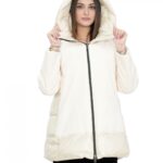 Giacca piumino beige 56 con cappuccio chiusura zip tasche esterne