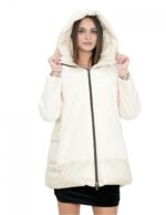 Giacca piumino beige 56 con cappuccio chiusura zip tasche esterne