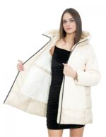 Giacca piumino beige 54 con cappuccio chiusura zip tasche esterne