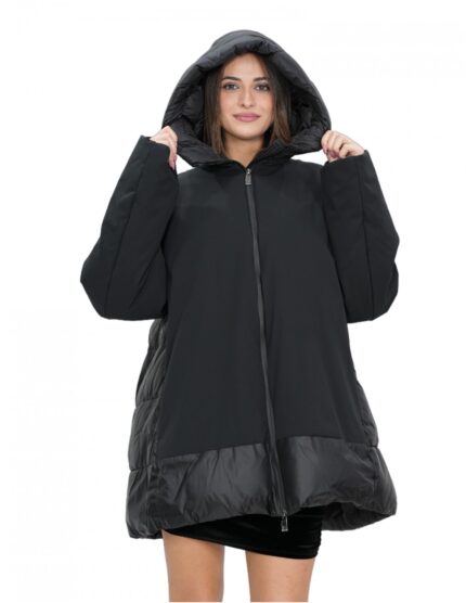 Giacca piumino nero 54 con cappuccio chiusura zip tasche esterne