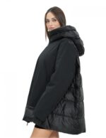 Schwarze 56er Daunenjacke mit Kapuze, Reißverschluss, Außentaschen – Bild 3