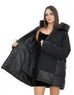 Schwarze 56er Daunenjacke mit Kapuze, Reißverschluss, Außentaschen – Bild 7