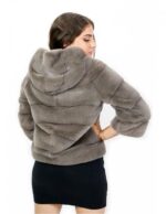 Visone orizzontale giacca tortora cashmere 44 manica tre quarti con tasche esterne e ganci