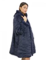 52 Pelliccia Rex cappotto reversibile lato piumino e lato pelliccia colore blu con cappuccio