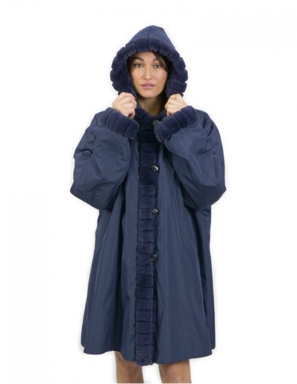60 Pelliccia Rex cappotto reversibile lato piumino e lato pelliccia colore blu con cappuccio