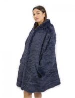54 Pelliccia Rex cappotto reversibile lato piumino e lato pelliccia colore blu con cappuccio