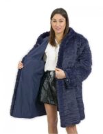 54 Pelliccia Rex cappotto reversibile lato piumino e lato pelliccia colore blu con cappuccio