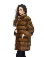 54 Golden cappotto 82cm pelliccia di visone orizzontale manica 3/4 collo pistagna