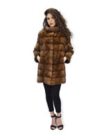 54 Golden cappotto 82cm pelliccia di visone orizzontale manica 3/4 collo pistagna