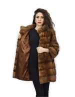 54 Golden cappotto 82cm pelliccia di visone orizzontale manica 3/4 collo pistagna