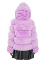 Giacca lunga 64 cm 42 pelliccia volpe lavanda lavorazione orizzontale con maniche lunghe e cappuccio