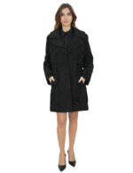 Cappotto persiano swakara nero 44 con cintura in pelliccia collo petto e bavero manica lunga