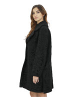 Cappotto persiano swakara nero 44 con cintura in pelliccia collo petto e bavero manica lunga