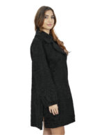Cappotto persiano swakara nero 44 con cintura in pelliccia collo petto e bavero manica lunga