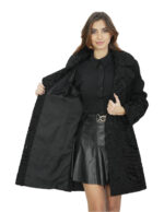 Cappotto persiano swakara nero 44 con cintura in pelliccia collo petto e bavero manica lunga