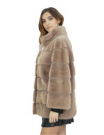 Women's 70cm Powder Mink Horizontal Fur Coat 3/4 Sleeve - Image 3