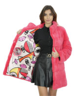 Corallo pelliccia visone tasche esterne 44 orizzontale collo coreana lungo 86 cm donna