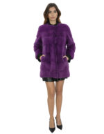 Lila Nerzpelzmantel 82 cm 42 Frau horizontaler Kragen Chanel 3/4 Ärmel – Bild 5