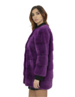 Lila Nerzpelzmantel 82 cm 42 Frau horizontaler Kragen Chanel 3/4 Ärmel – Bild 3
