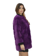 Lila Nerzpelzmantel 82 cm 42 Frau horizontaler Kragen Chanel 3/4 Ärmel – Bild 4