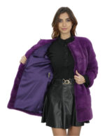 Lila Nerzpelzmantel 82 cm 42 Frau horizontaler Kragen Chanel 3/4 Ärmel – Bild 7