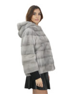 Women's Sapphire Fur Mink Hood Jacket 48 Sleeve Three Quarter Length Horizontal Closure Hooks - Image 4