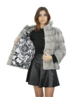 Women's Sapphire Fur Mink Hood Jacket 48 Sleeve Three Quarter Length Horizontal Closure Hooks - Image 7