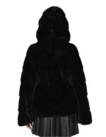 Schwarzer Nerz Pelz Jacke Gürtel Innenleder 42 Kapuze Langarm horizontal – Bild 6