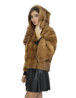 Giacca pelliccia visone manica campana 48 donna gold lunga 58 centimetri