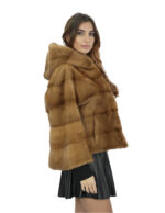 Giacca pelliccia visone manica campana 48 donna gold lunga 58 centimetri