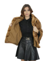 Giacca pelliccia visone manica campana 48 donna gold lunga 58 centimetri