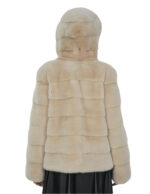 Beige mink jacket soft fur 44 hood long sleeve closure hooks - Image 6