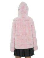 Giacca visone rosa pelliccia morbida 46 cappuccio manica lunga chiusura ganci