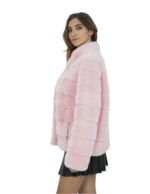 Pink mink jacket soft fur 46 neck pistagna long sleeve closure hooks - Image 3