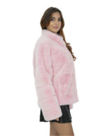 Pink mink jacket soft fur 46 neck pistagna long sleeve closure hooks - Image 4
