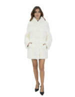 Bianco ottico pelliccia cappotto 46 visone manica lunga orizzontale chiusura ganci tasche esterne