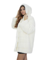 Bianco ottico pelliccia cappotto 46 visone manica lunga orizzontale chiusura ganci tasche esterne