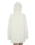 Bianco ottico pelliccia cappotto 46 visone manica lunga orizzontale chiusura ganci tasche esterne