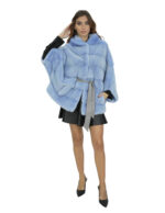 Light Blue Cape Hooded 48/54 Fur Mink Horizontal Hooded Fur Lined - Image 5