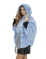 Light Blue Cape Hooded 48/54 Fur Mink Horizontal Hooded Fur Lined - Image 3