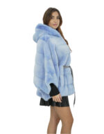 Light Blue Cape Hooded 48/54 Fur Mink Horizontal Hooded Fur Lined - Image 4