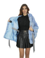 Light Blue Cape Hooded 48/54 Fur Mink Horizontal Hooded Fur Lined - Image 7