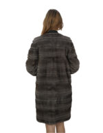 Cappotto studio B visone 46 pelliccia lungo 98 cm con collo cappuccio stoffa e bordo pelliccia a parte