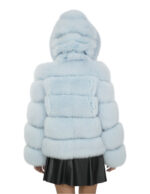 64 cm lange Jacke 44 hellblaues Fuchsfell mit langen Ärmeln und Kapuze – Bild 6
