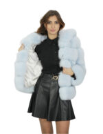 64 cm lange Jacke 44 hellblaues Fuchsfell mit langen Ärmeln und Kapuze – Bild 7