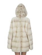 Cappotto in pelliccia di visone beige 44 con cappuccio maniche lunghe tasche laterali esterne