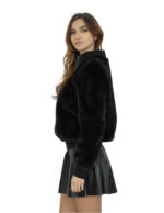 Giacca bomber con collo elastico 44 nero pelliccia visone manica lunga con elastico chiusura zip