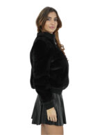 Giacca bomber con collo elastico 44 nero pelliccia visone manica lunga con elastico chiusura zip